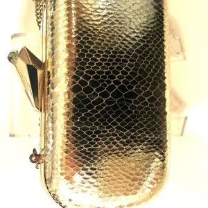 Le Château Gold Evening Clutch – Early 2000s – Metallic Snake Texture – Box Desi